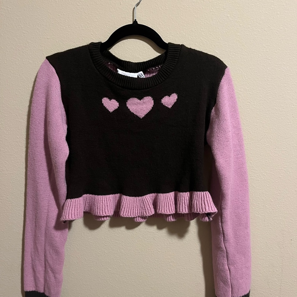 Pink and Brown Heart Sweater